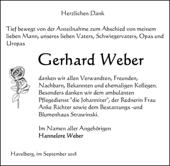 Traueranzeige von Gerhard Weber  von Magdeburger Volksstimme