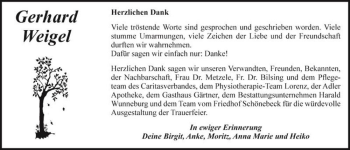 Traueranzeige von Gerhard Weigel  von Magdeburger Volksstimme