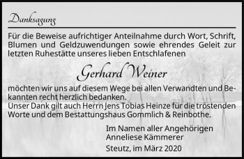 Traueranzeige von Gerhard Weiner  von Magdeburger Volksstimme