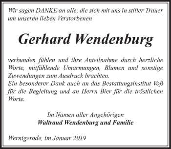 Traueranzeige von Gerhard Wendenburg  von Magdeburger Volksstimme