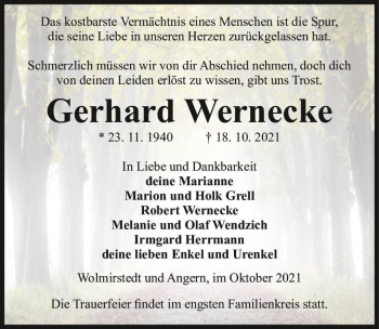 Traueranzeige von Gerhard Wernecke  von Magdeburger Volksstimme