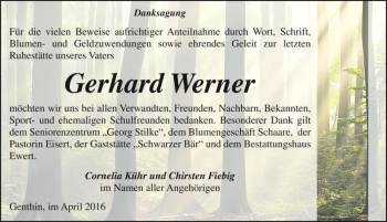 Traueranzeige von Gerhard Werner  von Magdeburger Volksstimme