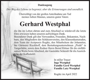 Traueranzeige von Gerhard Westphal  von Magdeburger Volksstimme