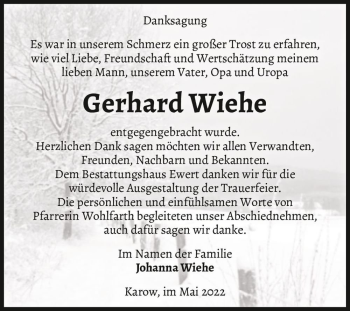 Traueranzeige von Gerhard Wiehe  von Magdeburger Volksstimme
