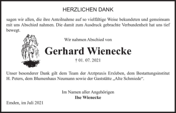 Traueranzeige von Gerhard Wienecke  von Magdeburger Volksstimme