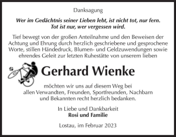 Traueranzeige von Gerhard Wienke  von Magdeburger Volksstimme