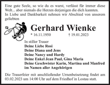 Traueranzeige von Gerhard Wienke  von Magdeburger Volksstimme