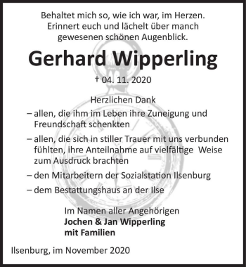 Traueranzeige von Gerhard Wipperling  von Magdeburger Volksstimme