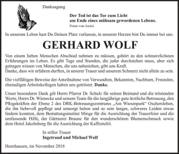 Traueranzeige von Gerhard Wolf  von Magdeburger Volksstimme
