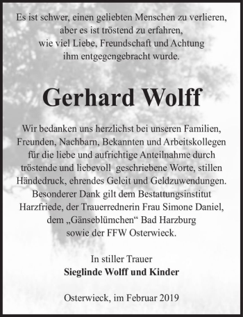 Traueranzeige von Gerhard Wolff  von Magdeburger Volksstimme