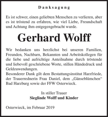 Traueranzeige von Gerhard Wolff  von Magdeburger Volksstimme
