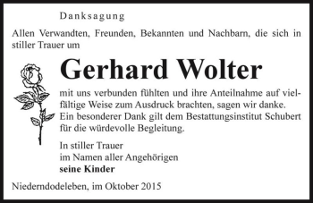 Traueranzeige von Gerhard Wolter  von Magdeburger Volksstimme