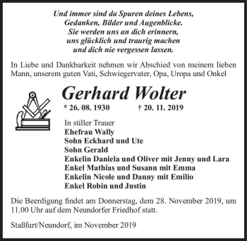 Traueranzeige von Gerhard Wolter  von Magdeburger Volksstimme