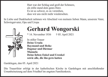 Traueranzeige von Gerhard Wongorski  von Magdeburger Volksstimme