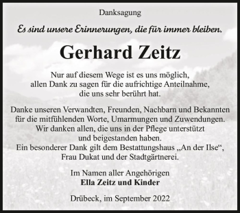 Traueranzeige von Gerhard Zeitz  von Magdeburger Volksstimme