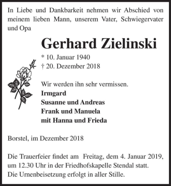 Traueranzeige von Gerhard Zielinski  von Magdeburger Volksstimme