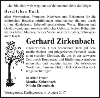 Traueranzeige von Gerhard Zirkenbach  von Magdeburger Volksstimme