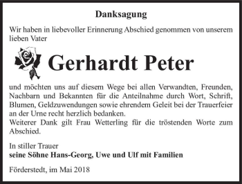 Traueranzeige von Gerhardt Peter  von Magdeburger Volksstimme