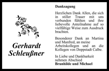 Traueranzeige von Gerhardt Schleußner  von Magdeburger Volksstimme
