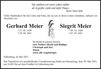 Traueranzeige von Gerhard und Siegrit Meier  von Magdeburger Volksstimme