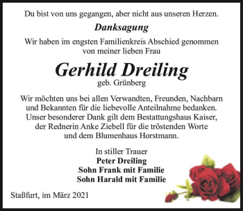 Traueranzeige von Gerhild Dreiling (geb. Grünberg)  von Magdeburger Volksstimme