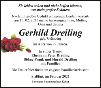 Traueranzeige von Gerhild Dreiling (geb. Grünberg)  von Magdeburger Volksstimme