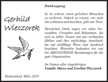 Traueranzeige von Gerhild Wieczorek  von Magdeburger Volksstimme