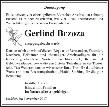 Traueranzeige von Gerlind Brzoza  von Magdeburger Volksstimme