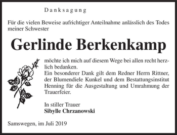 Traueranzeige von Gerlinde Berkenkamp  von Magdeburger Volksstimme