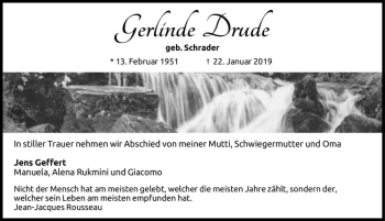 Traueranzeige von Gerlinde Drude (geb. Schrader)  von Magdeburger Volksstimme