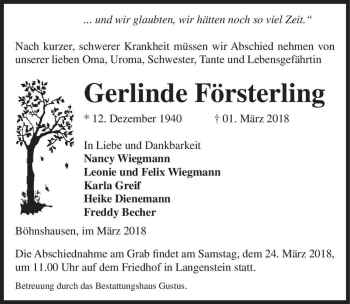 Traueranzeige von Gerlinde Försterling  von Magdeburger Volksstimme