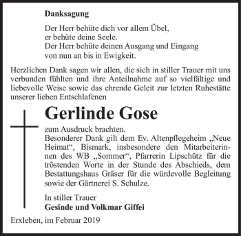 Traueranzeige von Gerlinde Gose  von Magdeburger Volksstimme