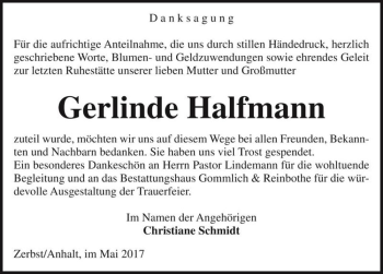 Traueranzeige von Gerlinde Halfmann  von Magdeburger Volksstimme