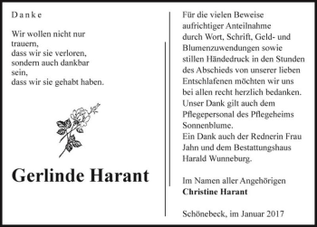 Traueranzeige von Gerlinde Harant  von Magdeburger Volksstimme