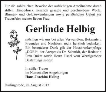 Traueranzeige von Gerlinde Helbig  von Magdeburger Volksstimme