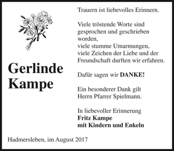 Traueranzeige von Gerlinde Kampe  von Magdeburger Volksstimme