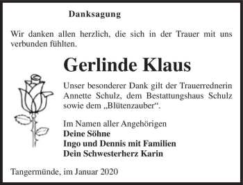 Traueranzeige von Gerlinde Klaus  von Magdeburger Volksstimme