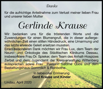 Traueranzeige von Gerlinde Krause  von Magdeburger Volksstimme