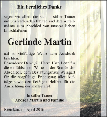 Traueranzeige von Gerlinde Martin  von Magdeburger Volksstimme
