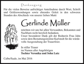 Traueranzeige von Gerlinde Müller  von Magdeburger Volksstimme