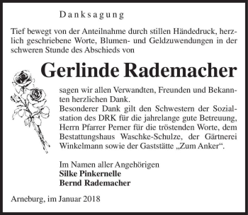 Traueranzeige von Gerlinde Rademacher  von Magdeburger Volksstimme