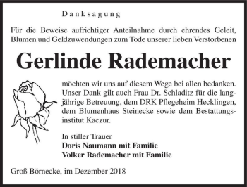 Traueranzeige von Gerlinde Rademacher  von Magdeburger Volksstimme
