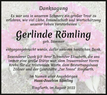 Traueranzeige von Gerlinde Römling (geb. Sommer)  von Magdeburger Volksstimme