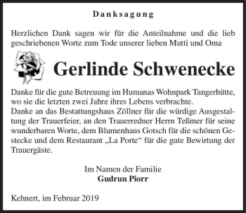 Traueranzeige von Gerlinde Schwenecke  von Magdeburger Volksstimme