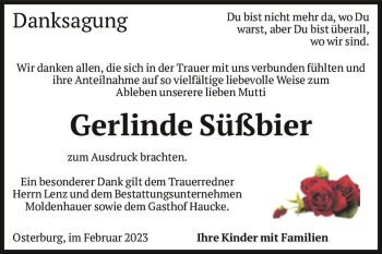 Traueranzeige von Gerlinde Süßbier  von Magdeburger Volksstimme