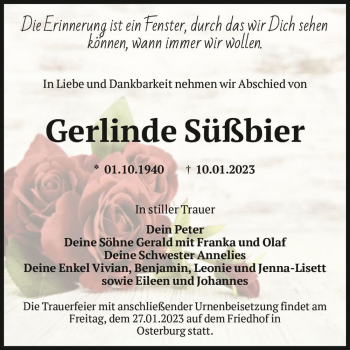 Traueranzeige von Gerlinde Süßbier  von Magdeburger Volksstimme