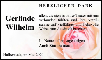 Traueranzeige von Gerlinde Wilhelm  von Magdeburger Volksstimme