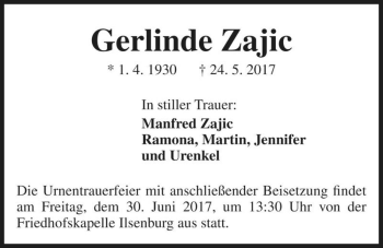 Traueranzeige von Gerlinde Zajic  von Magdeburger Volksstimme