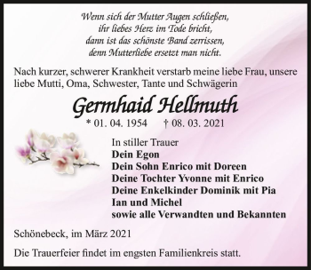 Traueranzeige von Germhaid Hellmuth  von Magdeburger Volksstimme