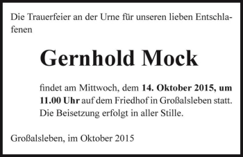 Traueranzeige von Gernhold Mock  von Magdeburger Volksstimme